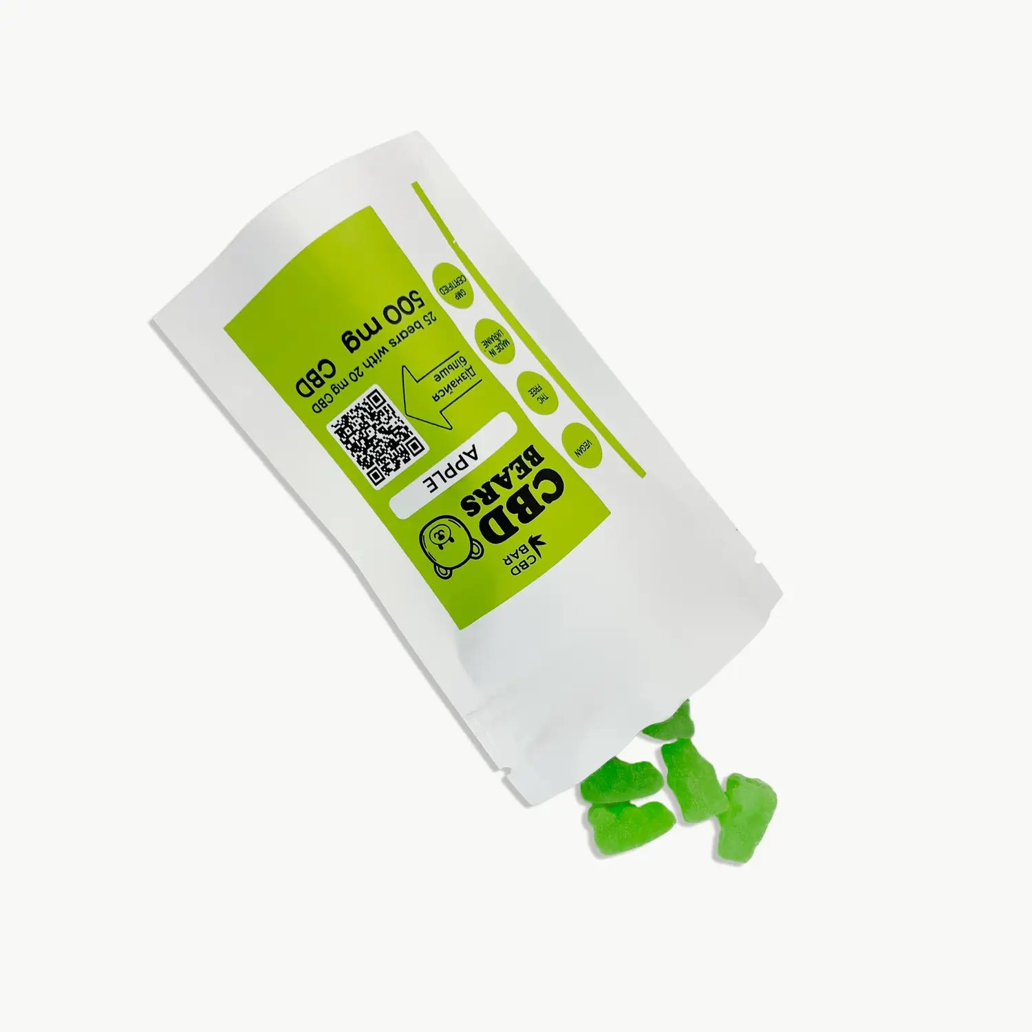 Желейні CBD ведмедики зі смаком яблука 500мг 40 г CBD Vegan - Зображення 2
